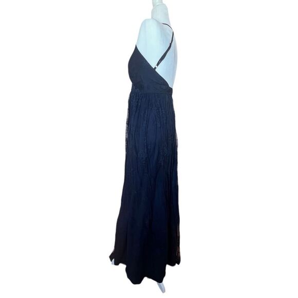 Showpo Meijel Plunge Neck Cross Back Maxi Dress In Navy Lace - Picture 6 of 15